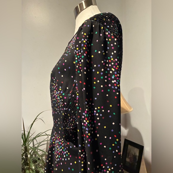 KATE SPADE CONFETTI PRINT SMOCKED SHIRT DRESS Zip Front Size 10 - Picture 6 of 16